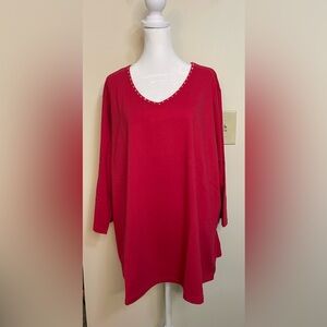 Quacker Factory Women’s Rhinestone Studs Top 3/4 Sleeves V- Neck Size 2XL.NWOT